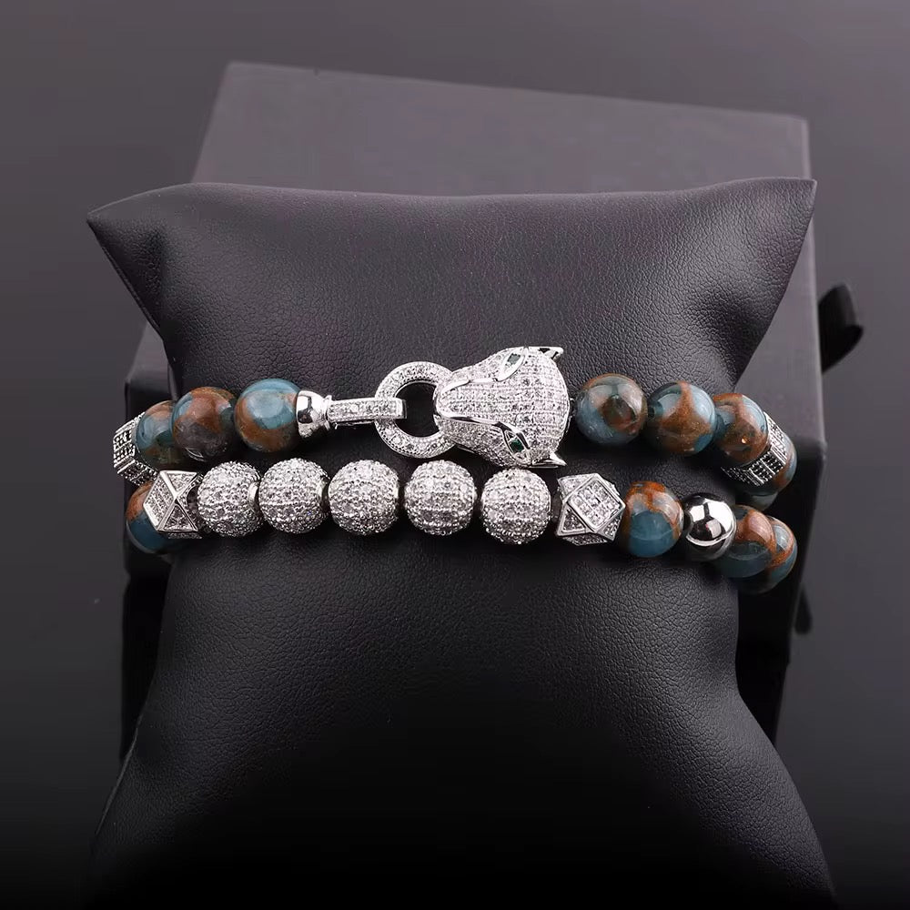 Double 8 mm natural stone Blue Tiger eye bracelet. Unisex.