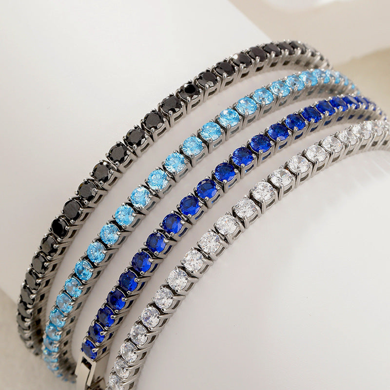 Stainless Steel 3mm Round Cubic Zirconia Diamond Tennis Bracelet