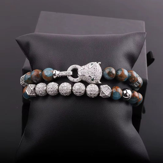 Double 8 mm natural stone Blue Tiger eye bracelet. Unisex.